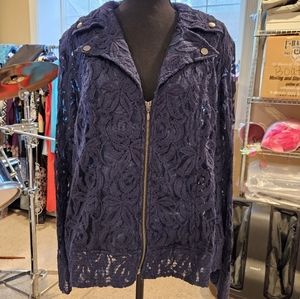 Chico's Motorcycle Inspired Navy Blue Lace Sheer Jacket Size 3